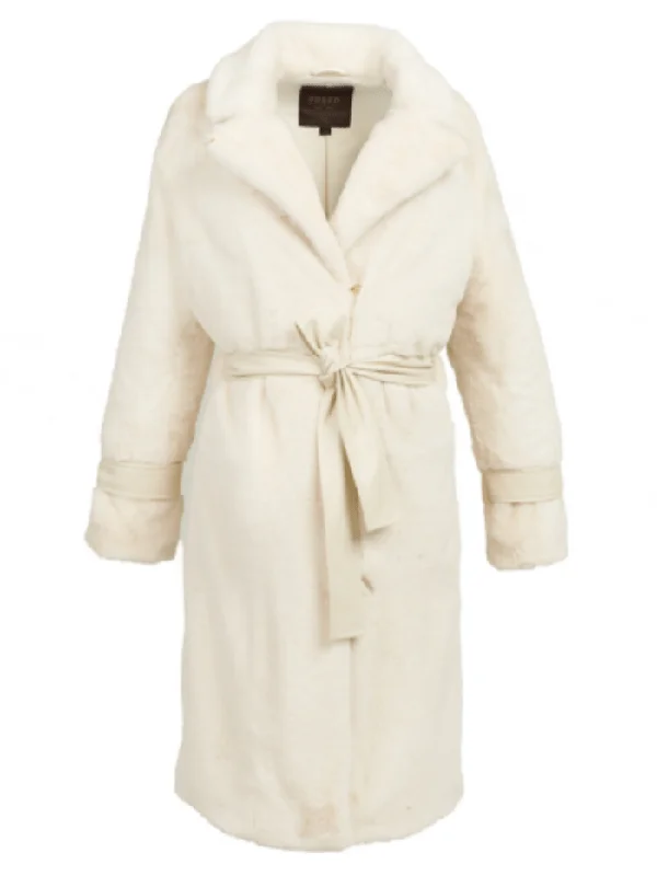 Freed Violet Faux Fur Long Coat In Cream Jersey Tulle Batik