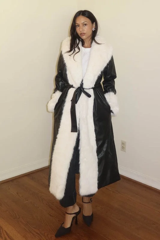 In A New York Minute Faux Fur Faux Leather Trench Coat Raincoat Turtleneck Coat Wrap Coat