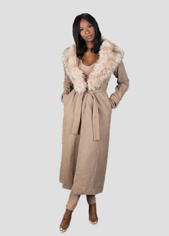 So Fancy Belted Coat - Oatmeal Plaid Tartan Floral