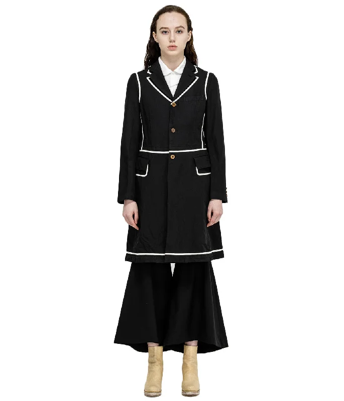 Black Taped Knee High Coat Hook-and-Loop Buckled Tied