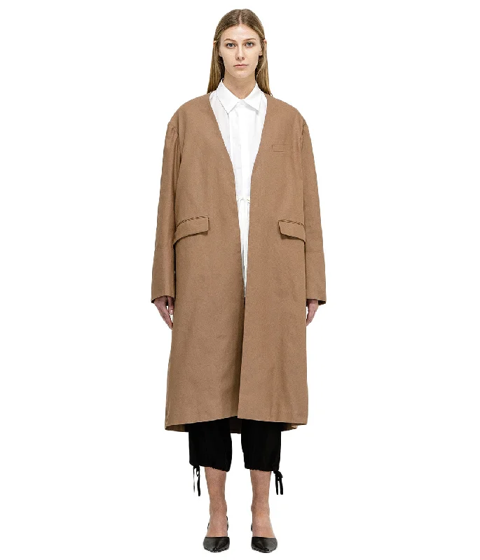 Beige Cotton Coat Buttoned Zippered Snapped