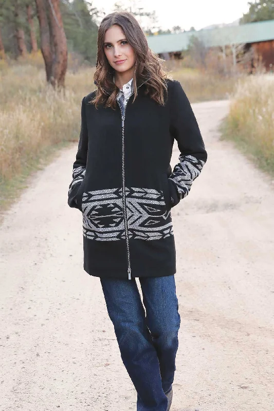 Cruel Girl Black Tweed Walking Coat with Southwest Accent Buttoned Toggled Snapped