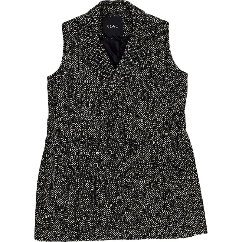 Novo Black Sleeveless A-Line Coat Suede Jacket Faux Fur Jacket Puffer Jacket