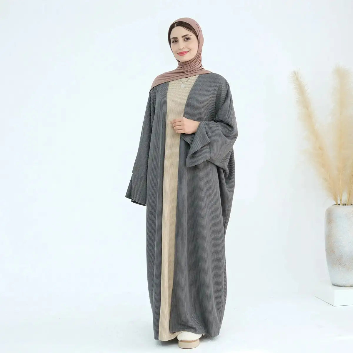 Thick Knitted Winter Fall Open Abaya Coat Boat Neck Jacket Square Neck Jacket One-Shoulder Jacket