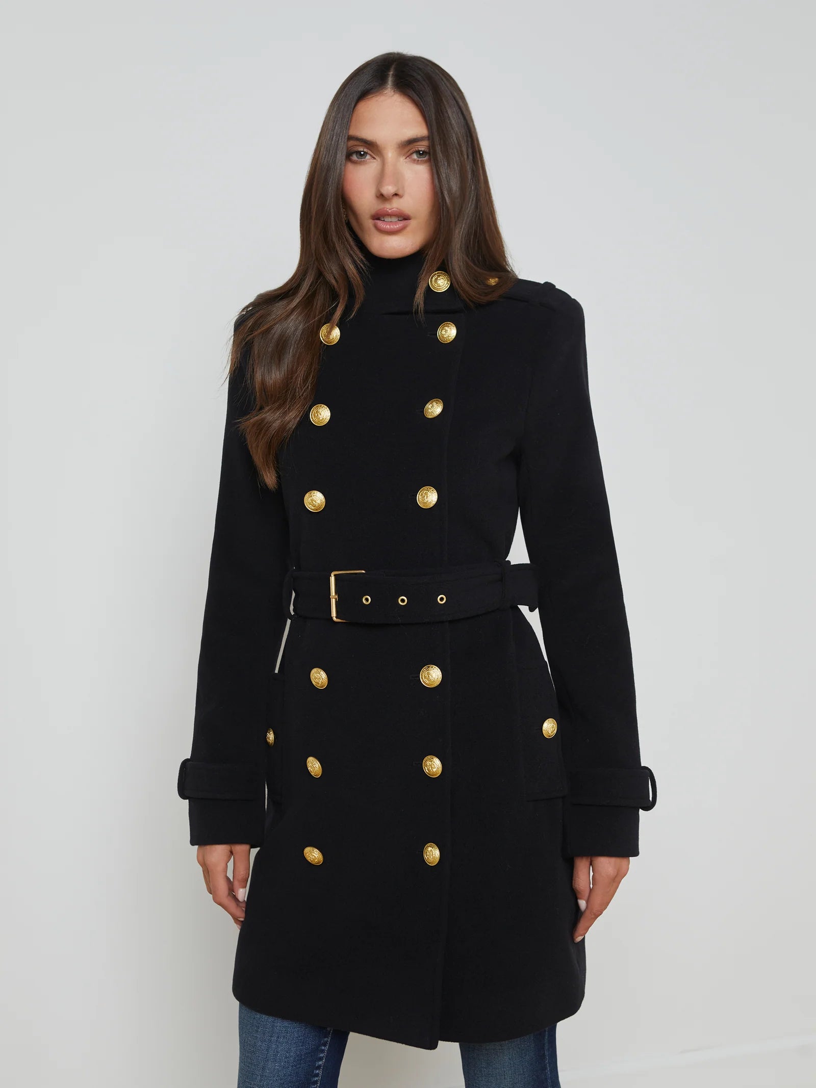 Nalini Coat Black - L'AGENCE Bomber Denim Leather