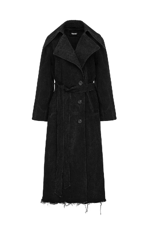 OVERSIZED WASHED DENIM TRENCH COAT Chenille Brocade Lace