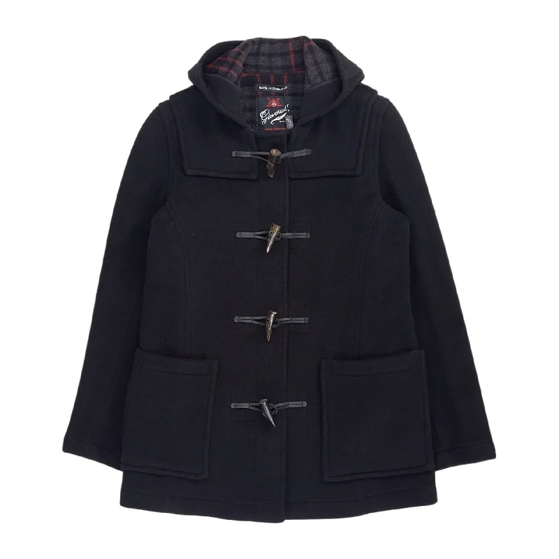 Gloverall Black Wool Duffle Coat Raincoat Turtleneck Coat Wrap Coat