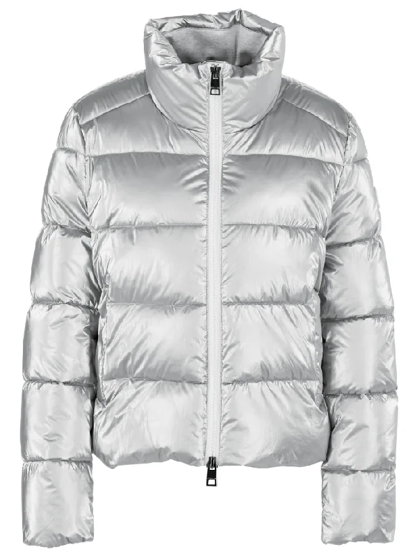 Marc Cain Additions Quilted Short Coat In Silver XA 12.08 W82 Col 800 Front Pockets Side Pockets Patch Pockets