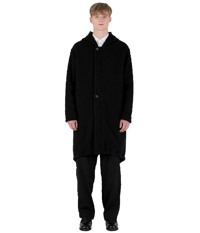 Black Paul Coat Elasticated Drawstring Belted