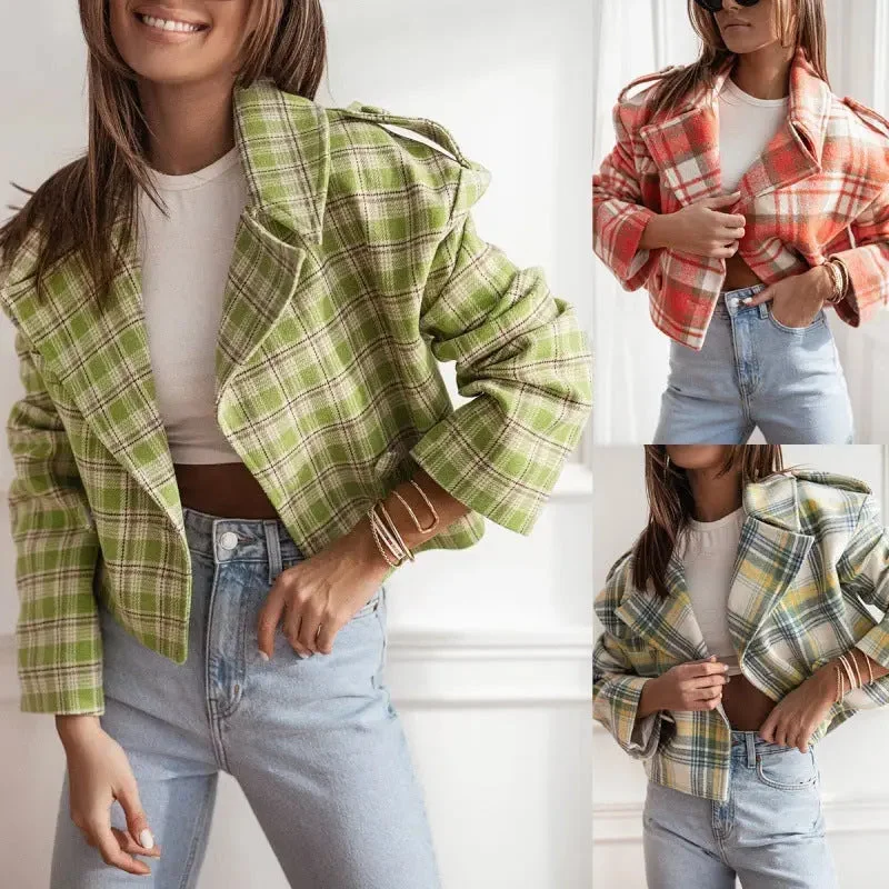 Tailored Plaid Woolen Coat Kimono Robe Cloak