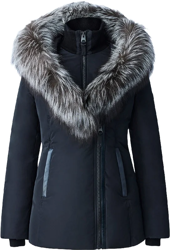 Adali Down Coat With Silver Fox Fur Signature Mackage Collar - Women's|-|ADALI Manteau en duvet avec col signature Mackage en fourrure de renard argenté - Femme