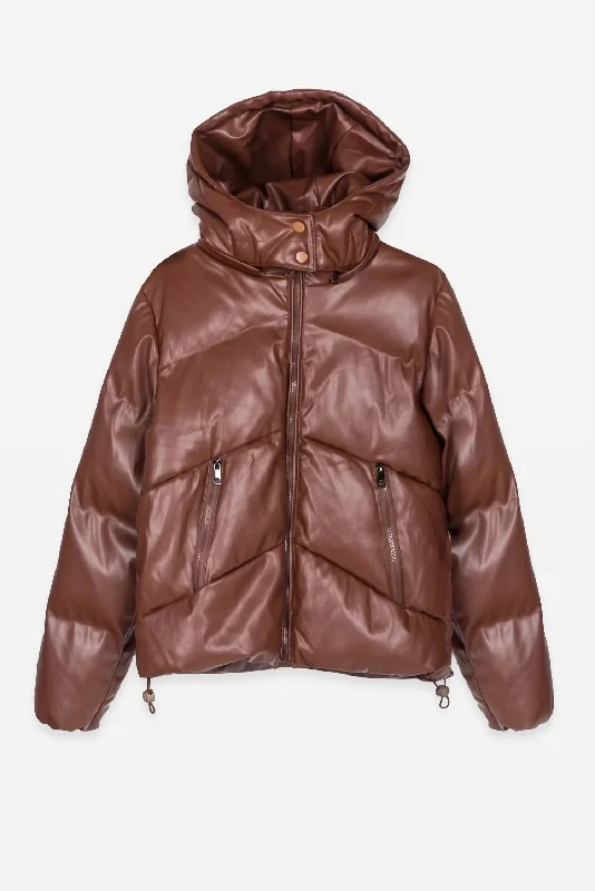 Maggiano Leather Puffer Jacket In Coffee