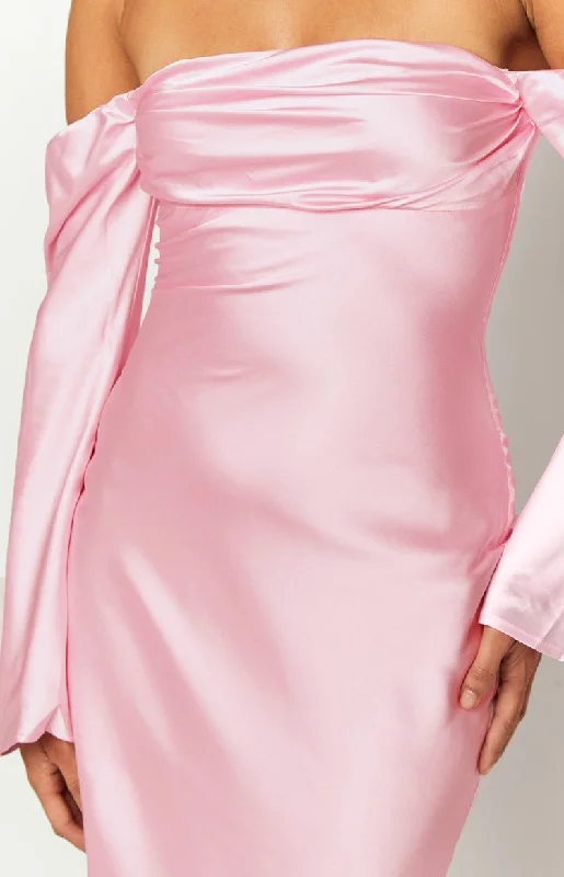 Alita Baby Pink Off The Shoulder Long Sleeve Maxi Formal Dress