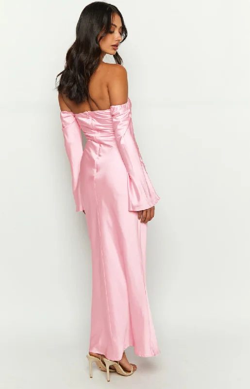 Alita Baby Pink Off The Shoulder Long Sleeve Maxi Formal Dress