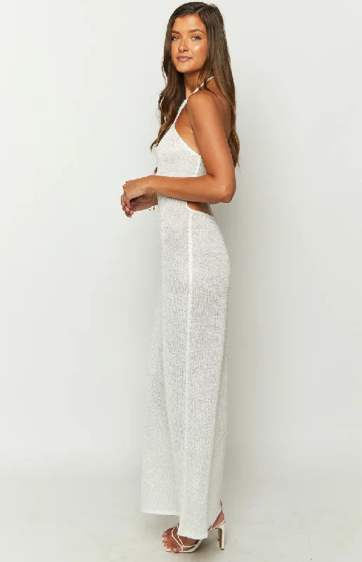 Andraya White Sequin Knit Maxi Dress