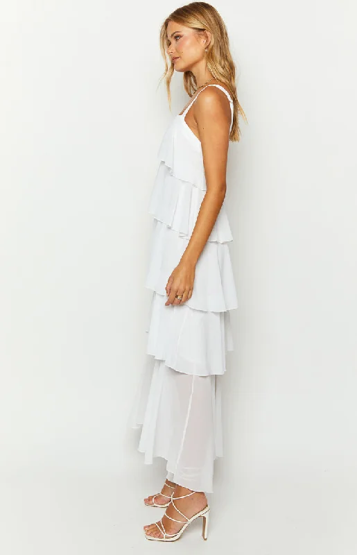 Brielle White Layered Frill Maxi Dress