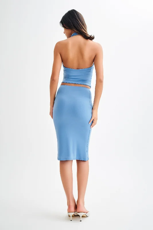 Mara Slinky Knee Length Skirt - Iris Blue