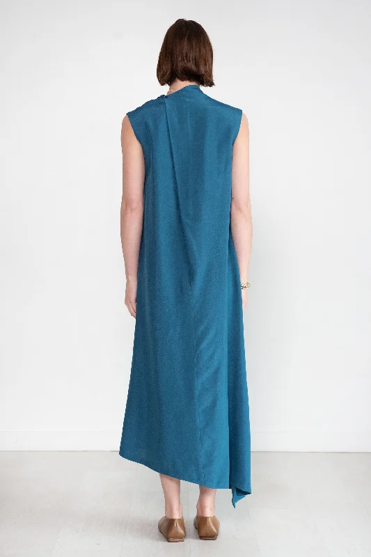 Dinari Sleeveless Dress with Draped Collar, Petrol