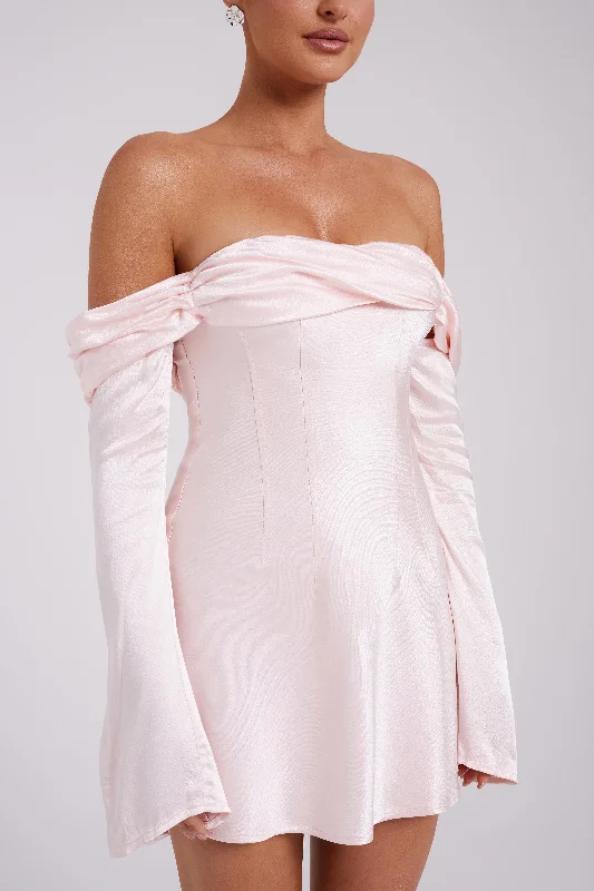 Giselle Off Shoulder Satin Mini Dress - Rosewater