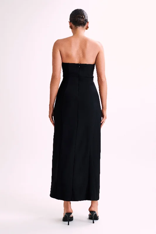 Haven Strapless Rose Maxi Dress - Black