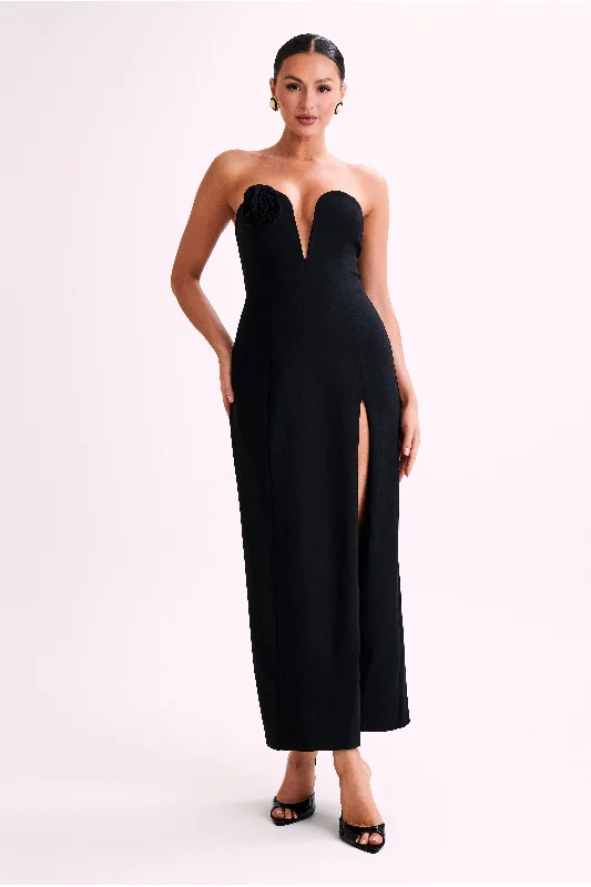 Haven Strapless Rose Maxi Dress - Black