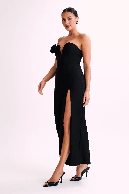 Haven Strapless Rose Maxi Dress - Black