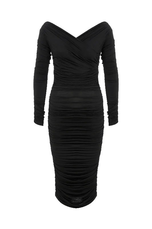 Jilou Draped Jersey Midi Dress in Noire