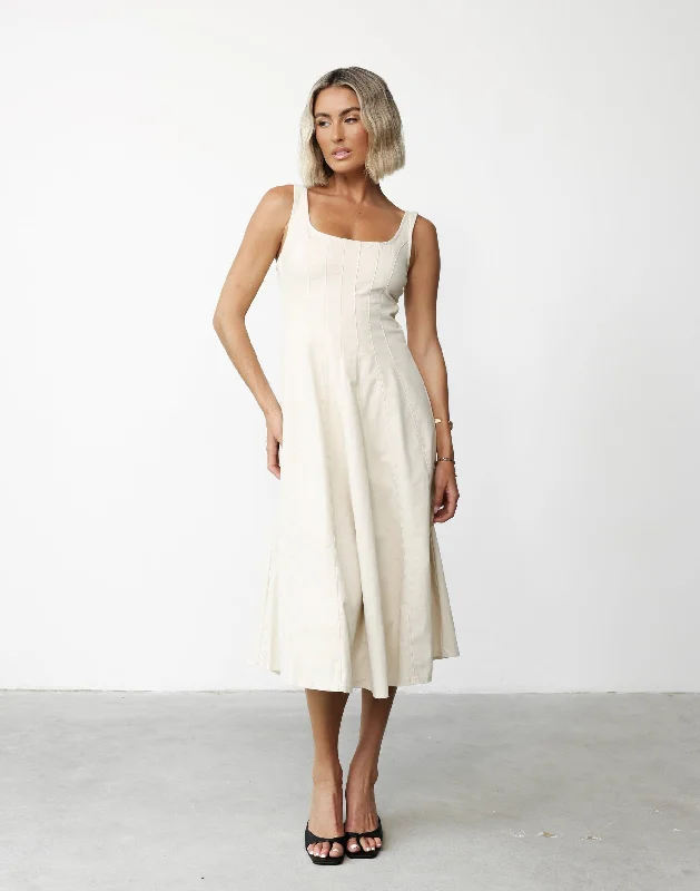 Kella Denim Maxi Dress (Beige)