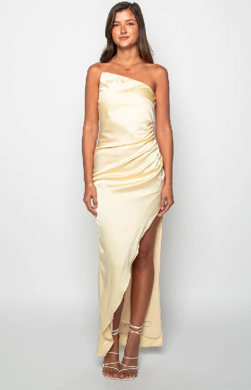 Kyla Yellow Satin Maxi Dress