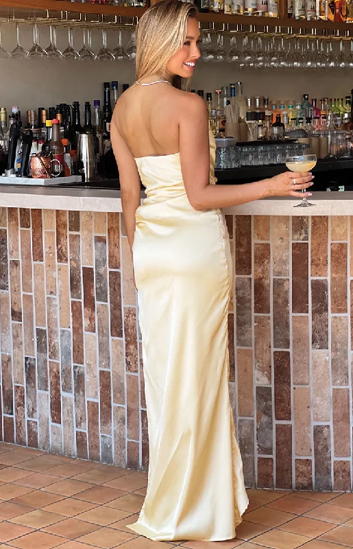 Kyla Yellow Satin Maxi Dress