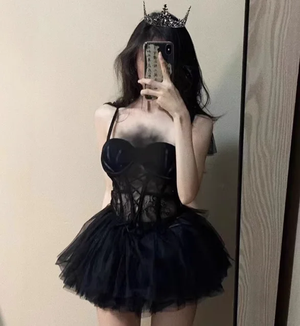 Lace suspenders + mesh tutu skirt yv31557