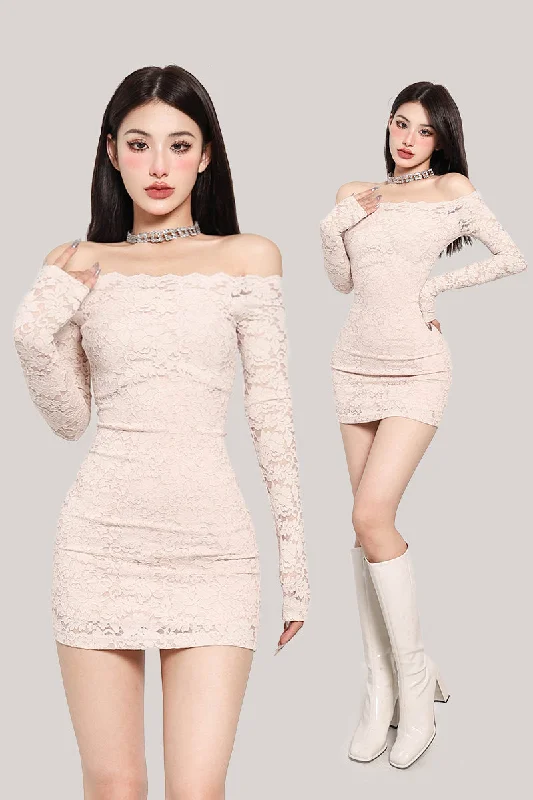 Latatia Lace Off the Shoulder Tight Long Sleeve Slim Mini Dress