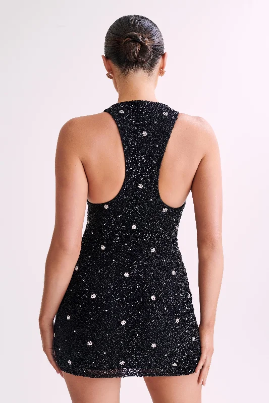 Laurel Beaded Micro Mini Dress With Racerback - Black