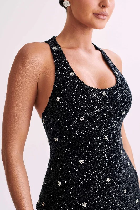 Laurel Beaded Micro Mini Dress With Racerback - Black