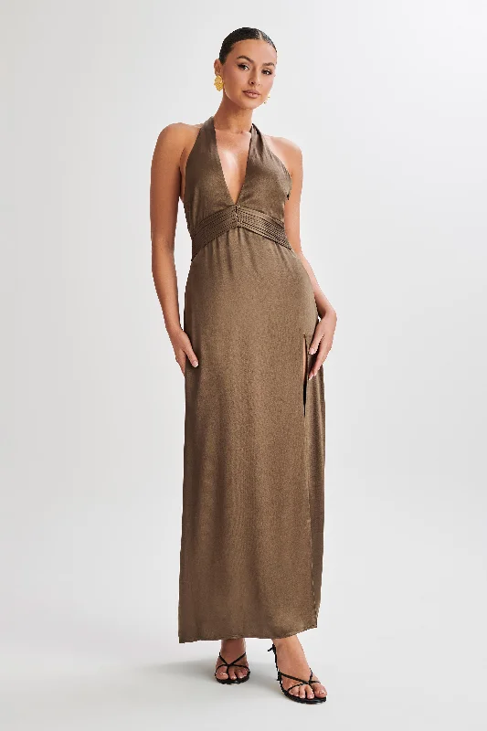 Milana Halter Maxi Dress - Khaki