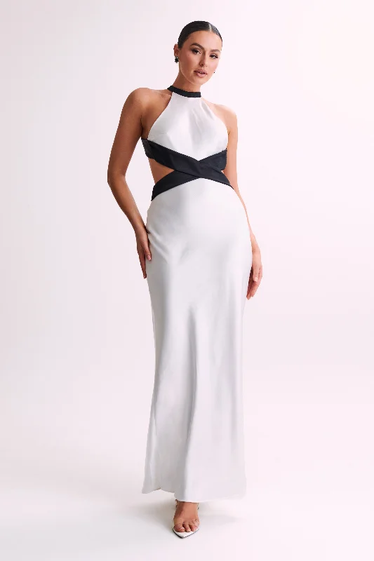 Nalani Satin Halter Maxi Dress - Black/White