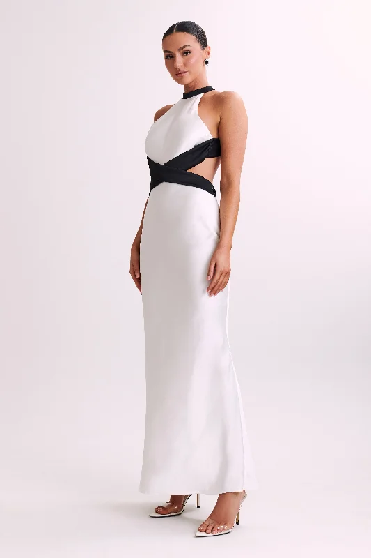 Nalani Satin Halter Maxi Dress - Black/White