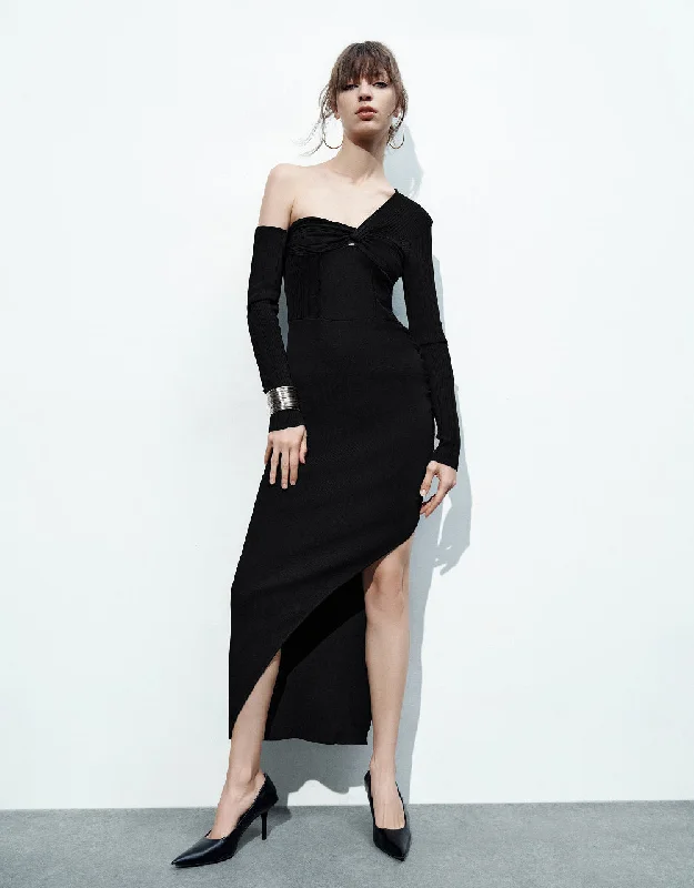 One Shoulder Knitted Skinny Dress