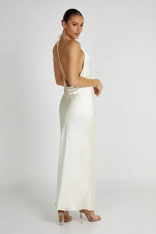 Sammy Satin Halter Maxi Dress - Ivory