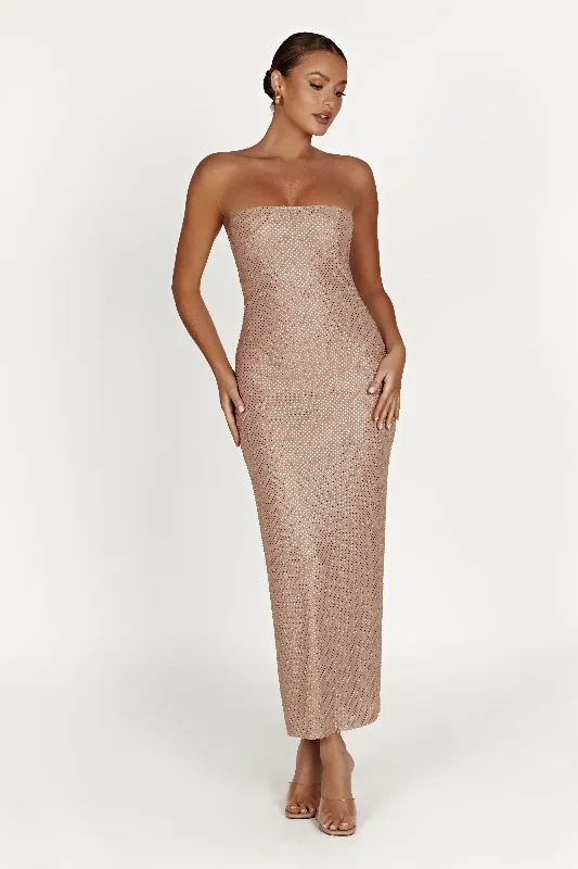 Waverly Strapless Diamante Midi Dress - Nude