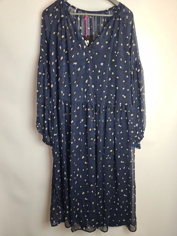 Womens Navy Blue Animal Spot Skater Mesh Dress Size 14 **** SW13