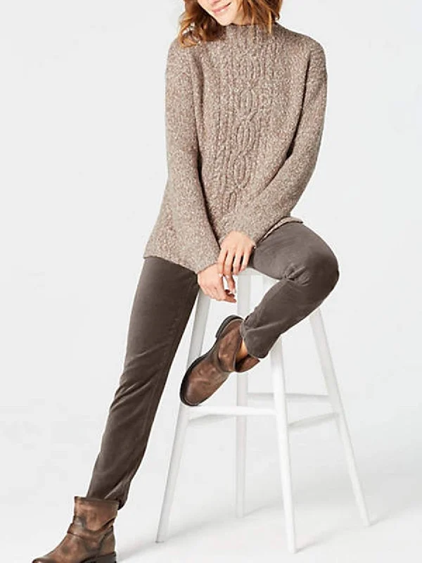 Brown High Neck Long Sleeve Pattern Sweater