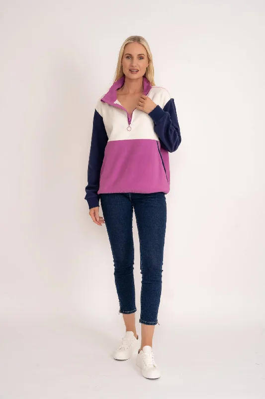 Colourblock Polar Fleece in Magenta & Navy