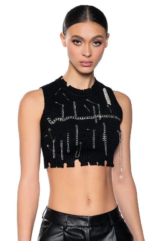 DEJA EMBELLISHED SLEEVELESS CROP SWEATER