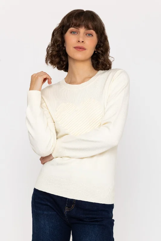 Heart Motif Knit Sweater in Ivory