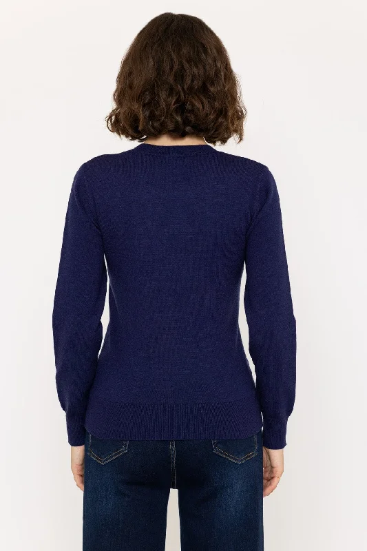 Heart Motif Knit Sweater in Navy