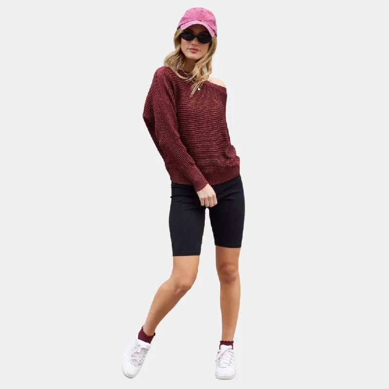 Metallic Thread Holiday Pullover Sweater (Merlot + Gold)