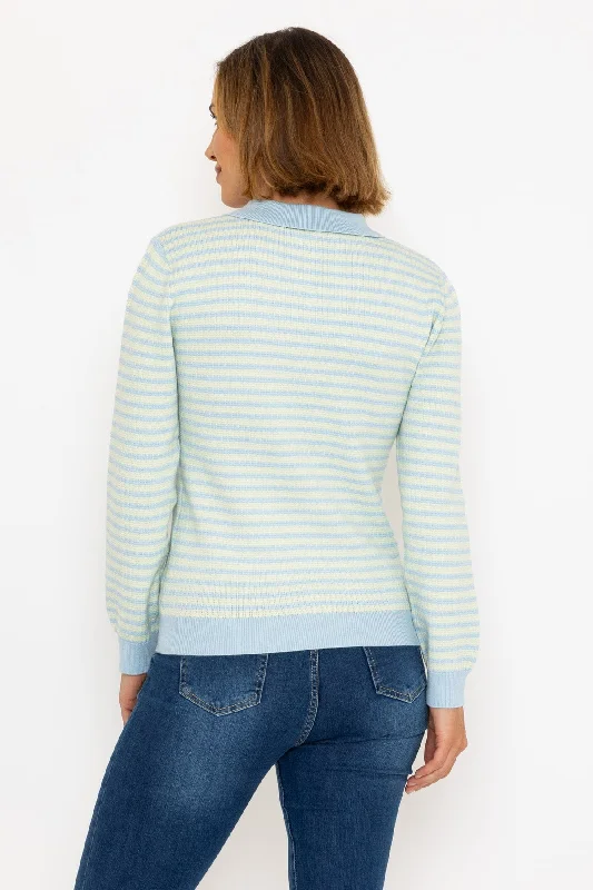 Textured Breton Knit Jumper in Blue