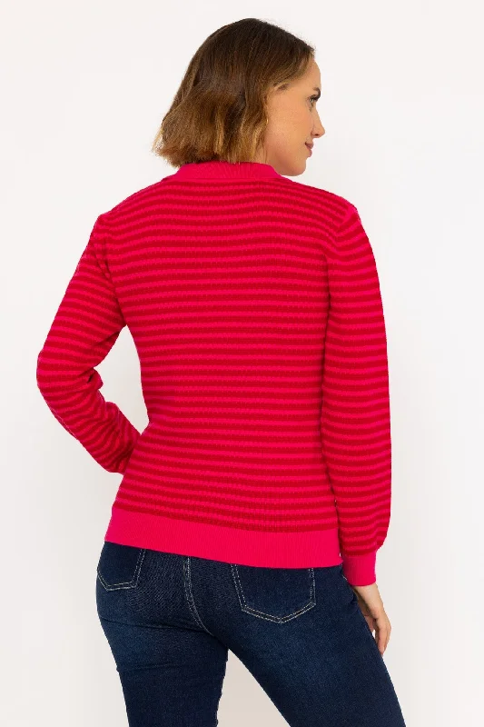 Textured Breton Knit Jumper in Red