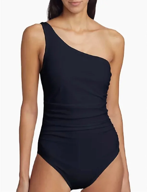 Basics Ruched One-Shoulder Swimsuit In Black